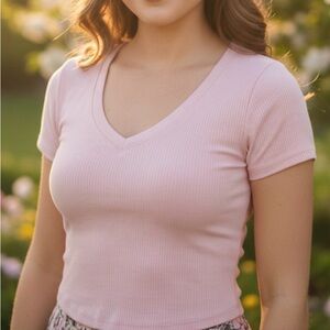 Bozzolo Light Pink Ribbed Crop Top NWT